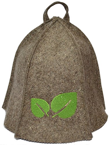 hochwertige Saunamütze / Saunahut / Saunakappe aus Filz (Sauna Zubehör) Hut Mütze Kappe Kopfbedeckung für die Sauna (Birkenblatt)