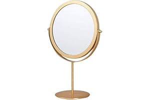 Szetosy - Specchi da tavolo in metallo rotante per toelettatura, regolabile, 19 cm, rotondo dorato