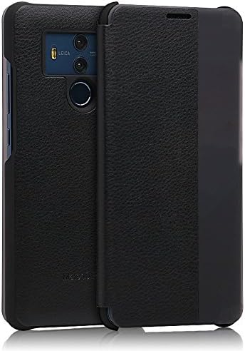 Huawei Mate 10 Pro Case,Weideworld Genuine Leather Case Ultra Thin Smart Window View Flip Cover with Intelligent sleep&amp;wake-Up Function For Huawei Mate 10 Pro Black
