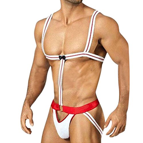 Slips hombre,Morwind camisón corto con tirantes alrededor del cuello calzoncillos hombre boxer hombre tanga lenceria hombre erotica lenceria masculina bodysuit backless (Cintura: 68-94cm, Rojo)