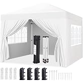 Yaheetech Folding Tent 3x3 Outdoor Gazebo Adjustable Height,White | Garden Pergolas with 4 Side Walls, with Wheeled Bag for C
