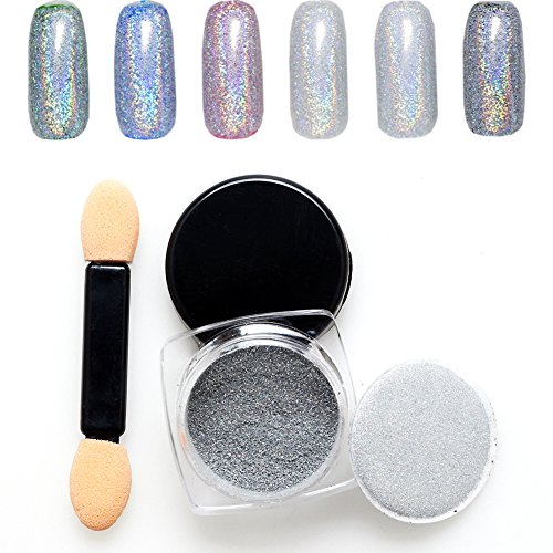PhantomSky Nagel Glitzer Glänzend Spiegel Chrom Nagelpuder Maniküre Pigment – Regenbogen Silber(1g geladen) - 3
