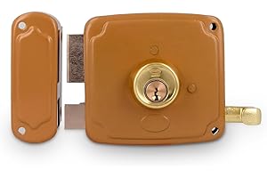 Amig - Cerradura de Sobreponer de Izquierda con Palanca de Cierre, Lengüeta y Tirador - Acero Dorado - Medida: 100 x 95 mm - Ideal para Puertas de Madera de Entrada o de Paso