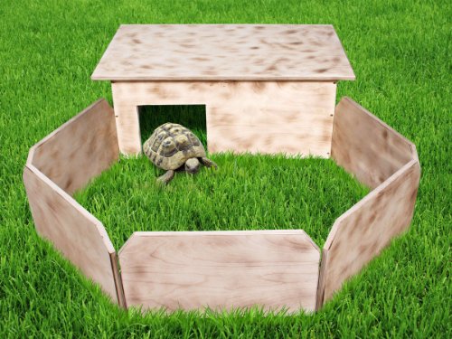 Trend-world.eu Enclos Tortue avec clôture Bois ondé de qualité supérieure Bien fabriquée à la Main Parc avec Aire de Jeux Maison + Clôture cabane pour Petit Animal au Jardin ou terrasse