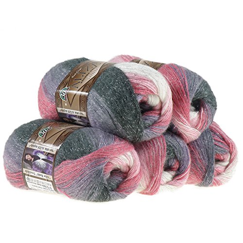 5 x 100g Strickgarn ALIZE ANGORA GOLD Batik SIM #1602 Anthrazit/Rottöne