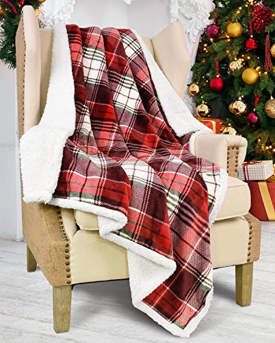 Catalonia Red Buffalo Plaid Sherpa Throw Blanket,Reversible Super Soft Warm Comfy Fuzzy Snuggle Micr