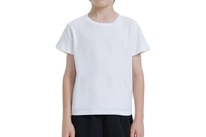 Ewbob Kids Cotton Plain T-Shirt Lightweight T Shirt Short and Long Sleeve Boys Girls Breathable Tee Tops for Children Casual Unisex Shirts for Age 3-14 Years