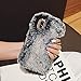 Produktbild Yobby Süß Weich Haare Hülle für Samsung Galaxy S9 Plus,Pelz Handyhülle Winter Warm Flauschig Faux Hase Plüsch Schutzhülle Stoßfest mit Handgefertigt Bling Kristall Strass-Dunkel Grau