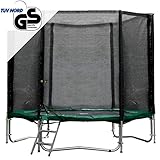 Gartentrampolin Trampolin Ø 244 cm - Ø 250 cm x 216 cm grün, Sicherheitsnetz mit 6 Stangen und Leiter
