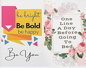 PODONLY Combo Pack of 2 Be Bright and One line a Day Stylish Notebook Diary Journal for Girls Travel Ruled A5 Motivational 200 Pages Floral for Boys Gratitude