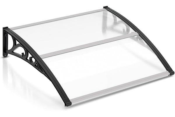 Instickning baldakin för ytterdörr 120 x 100 cm pulsbågsskärm transparent polykarbonat pulstaket 5 mm, PP-hållare, dörrtak för utomhusbruk solskydd regnskydd