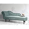 WOODEN FACTOR Lazy Couch and chesterfiled Chaise Lounge Sofa/Velvet Chaise Loung for Bedroom/Living Room/Office/Reception Velvet (Mint Green Left Sided)
