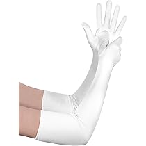 SUJEBKC Gants Longs Femme,Gant Blanc, Long Satin Pour Femmes Filles Longs Élégants Gants Pour Festival Costumée Danse Soirée(blanc