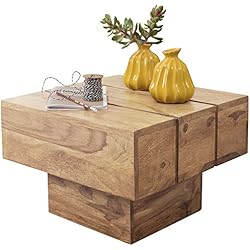 Wohnling Mesa Bodi Madera Maciza Acacia Diseño Salón Mesa 44 x 44 cm Cuadrado 30 cm Mesa Auxiliar Cube Modern Cuadrado Natural Madera Rústico de Estilo ausgefallen Indio marrón Salón Muebles