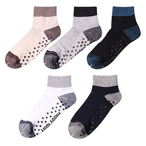 Elfin-Lore 5 Paires Chaussettes de Yoga Antidérapant Prévention Chute Chaussette en Coton pour Yoga Pilates Barre Gym pour Homme Garçon