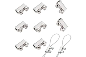 CZNBZIU 8 Pieces Wire Rope Grips,Wire Rope Clips for 1-2 mm Diameter,Wire Rope and Cable Wire Rope Clamp with End Screw Stopper I Shaped Wire Rope Lock,Aluminum Crimping Loop Sleeve Replacement wire rope