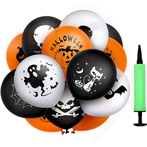 MonQi 100 pièces Bonne Scellabilité Épaississement des Ballons en Latex d'Halloween avec Pompe à Air, 9 Motifs Populaires de Halloween