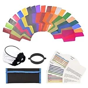 Homgeel 20 pcs/Set Universal Flash Lighting Filter Flash Gels Color Correction Filters for Camera Speedlite Flash Light with Carrying Bag, Light Diffuser and Gel-Band