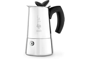 Bialetti Caffettiera Musa 4 Tazze, Manico termoplastico, Adatta a Tutti i piani cottura, 4 Tazze (150 ml), Acciaio Inox 18/10