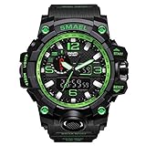 PAPAKOO Herren Uhr Analog-Digital Quarz Military Watch Digital Armbanduhr Wasserdichte mit Silikon Armband-Black-Green-WCH1545-GN