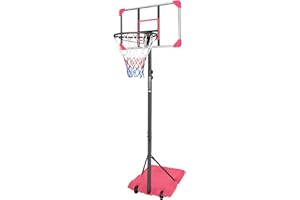 FUNJEPE 7ft Portable Height Adjustable Freestanding Basketball Stand Basketball hoop net with Transparent Backboard Set System for Indoor/Outdoor，165-213cm (pink)
