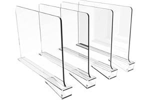 Kepuarm Lot de 4 séparateurs d'étagères en Acrylique, Amenagement Interieur Placard Vertical pour Chambre, Cuisine, Magasin, Bureau - Separateur Vetement, Sacs, Serviettes, Livres (4 Pcs)