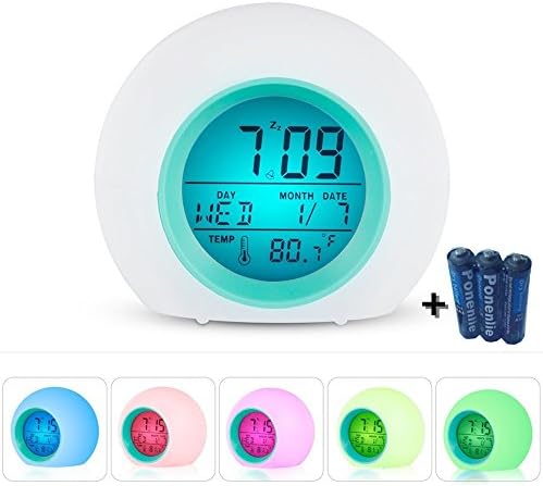 Wake Up Light Alarm Clock,Wake Up with Nature Sounds,Smart Snooze,Digital Temerature Display with 7 Color Night Light for Kids,Adults &amp; Teens (White)