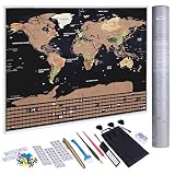  Anpro - Mapa del mundo para rascar, mapa del mundo detallado con banderas de los Estados Unidos y del país, kit de accesorios abundantes y tubo de regalo, regalo perfecto para viajar