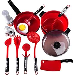 Seciie Ustensile de Cuisine Jouet, 12 Pieces Jouets de Cuisine avec Casseroles et Poêles Jeu dÉpicerie Nourriture pour Enfants