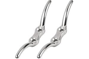 BRITECO 2PCS Cleat Hooks Stainless Steel Flagpole Rope Cleats, 113mm, Silver for Secure Tying & Hanging in Outdoor & Washing Lines