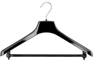 Mainetti Appendini per Capispalla, Cappotti, Abiti Pesanti, Grucce in Plastica, Resistenti, con Barra Porta Pantaloni, Made in Italy, Set di 10 Pezzi, Nero Lucido con Gancio Zincato, Taglia 45cm