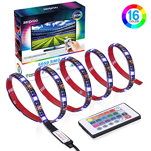 Zerproc Ruban LED Lumière d'atmosphère Lumineux 3.3ft impermeable 30 LED Conduit Projos avec 24 touches de télécommande à infrarouge USB à Rétroéclairage SMD 5050 RGB Imperméables