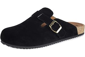 INTINI Zuecos y Mules para Hombre Mujer Pantuflas de Piel con Corcho Cerradas Zapatillas de Jardín Sandalias con Hebilla Ajustables Cómoda 36-46