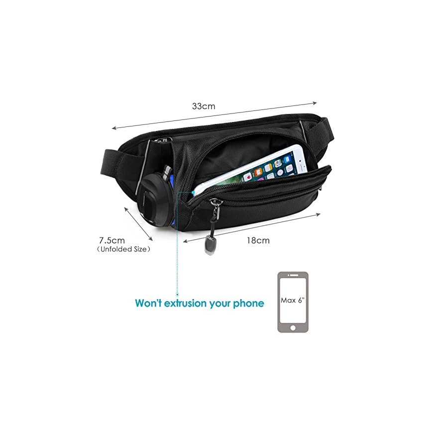 Marsupio Sportivo Running Marsupio Corsa Escursionismo Marsupio Sportivo Grande - 6 Tasche, Cintura Regolabile, Per Corsa E Outdoor Sport All'aperto Marsupio Leggero Riflettente