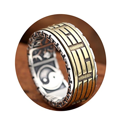 Adisaer Silver Plated Rings for Men Gold Vintage Fish Yin Yang Taichi Engagement Ring Size: