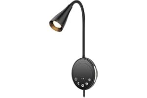 ‎SANKEDOU SANKEDOU LED Wandleuchte, Buch Licht zum Lesen im Bett mit Touch Control, 5 Dimmbar, USB Ausgang, Nachtlicht Timer Funktion, Flexible Schwanenhals Kopfteil Bettleuchten (Schwarz)