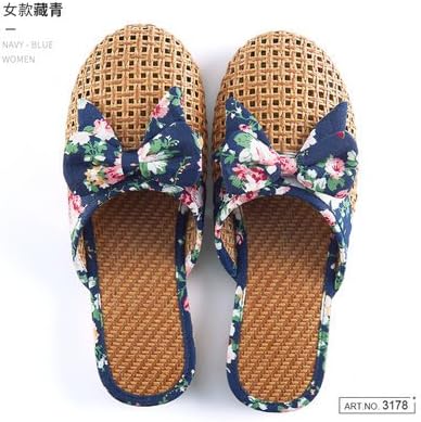 fankou The breathable cool slippers summer female farm-stay Bow Tie indoor slippers,39, dark blue