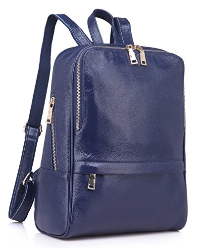 Greeniris femme mode sac à dos femme cuir véritable vintage cartable pour fille collège Bleu