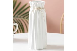 Disoza Wazony Dekoracja Stołu Ceramiczny Nowoczesny Wazon w Stylu Vintage Biały Wazon Na Kwiaty Trawy Pampasowej Suszone Kwiaty Biały Wazon Na Ślub Porcelanowy Wazon Tulipanowy (24x10x10cm)