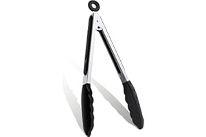 DAILY KISN Pinzas de cocina con puntas de silicona y mango de acero inoxidable, pinzas resistentes al calor para cocinar, buffet, servir ensaladas (9", Negro)