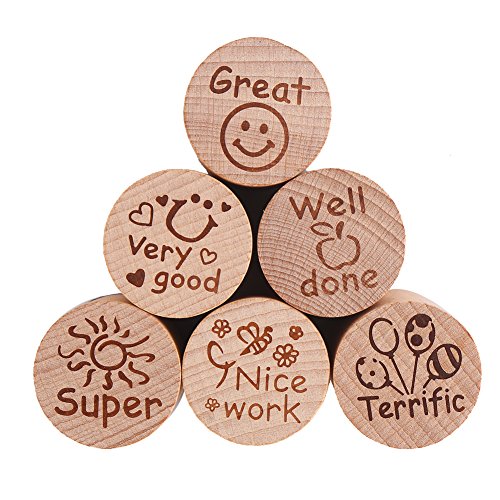 ccinee 6 rund Holz Gummi Stempel für Schule Lehrer English Toy Briefmarken - 2