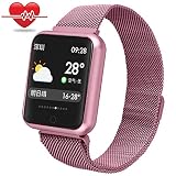 Fitness trackers mit Pulsmesser,Miya wasserdicht Bluetooth Smartwatch intelligente Blutdruck Sport Uhr Herzfrequenz Armbanduhr Fitness Tracker Schrittzähler für iPhone Samsung Android(Roségold