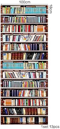 JHYS 3D Antique Decorative Self-adhesive Stair Stickers Bookcase pattern Murals Wallpaper for Home StairCase , multicolor