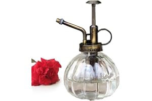 Bemodst® 1 bote de riego de cristal vintage con pulverizador a presión de latón retro de calabaza, rociador de cobre antiguo, herramientas de jardinería con bomba superior para flores bonsái, color blanco
