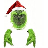 Senua The Grinch Mask Costume With Furry Fur For Christmas Cosplay Party - Latex Props Green Monster Mask, Garden Yard Party Cute Props - View #12