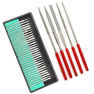 uptodateproducts 3.0mm Shank Diamond Burs Set with Box Electric Grinder Power Tool Accessories Abrasive Tools with 5pcs 3x140mm Diamond Needle File Set Handy for Ceramic Gem Stone Hobbies Crafts