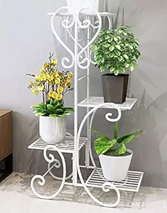 natureCRAFTS Wought Iron Plant Stand and Flower Pot Stand For Balcony Outdoor Indoor Plants & Living Room, Planter Holder for Home and Decor, 4-Pot Planter Stand, Color white, 1 Piece