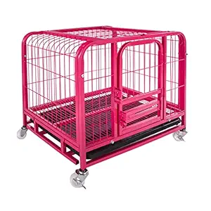 Jongee Dog Crate Cage Strong Pink Metal Dog Kennel with Wheels and Tray for Indoor Small Dog, 24 inches