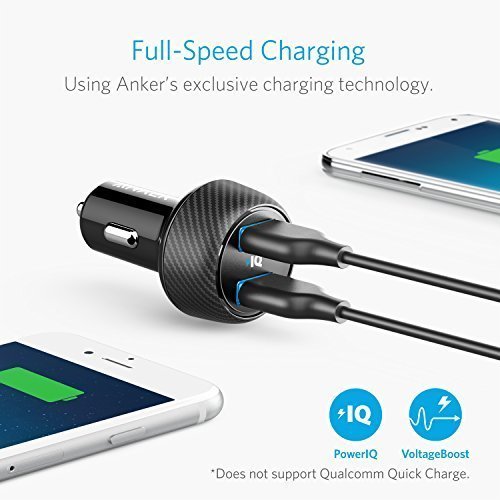 Anker Chargeur Voiture PowerDrive 2 Elite 2 Ports USB 24W Chargeur Allume Cigare avec Technologie PowerIQ pour iPhone XS Max   XR X   8 7   6   Plus   5s  iPad  Samsung Galaxy Note et Autres