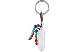 Amogeeli Porte-clés en Cristal avec Pendentif à Hexagonale Facettes et Frange en Pierre aux 7 Chakras, Chaîne de Clé en Quartz Prismatique Porte-bonheur Pendule Divinatoire